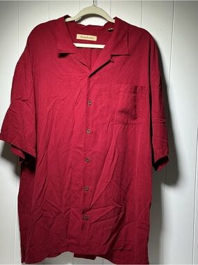 Tommy Bahama Mens XXL Short Sleeve Camp Shirt Button Front 100% Silk Red